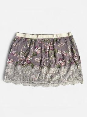y2k Costa Blanca lilac floral mini skirt w lace trim